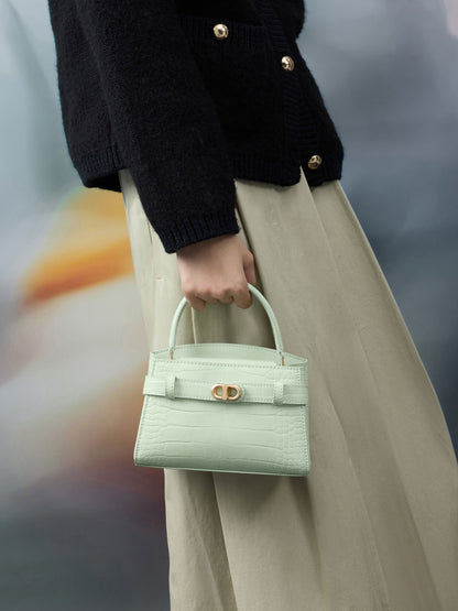 Aubrielle Croc-Effect Belted Top Handle Bag - Mint Green | CHARLES & KEITH