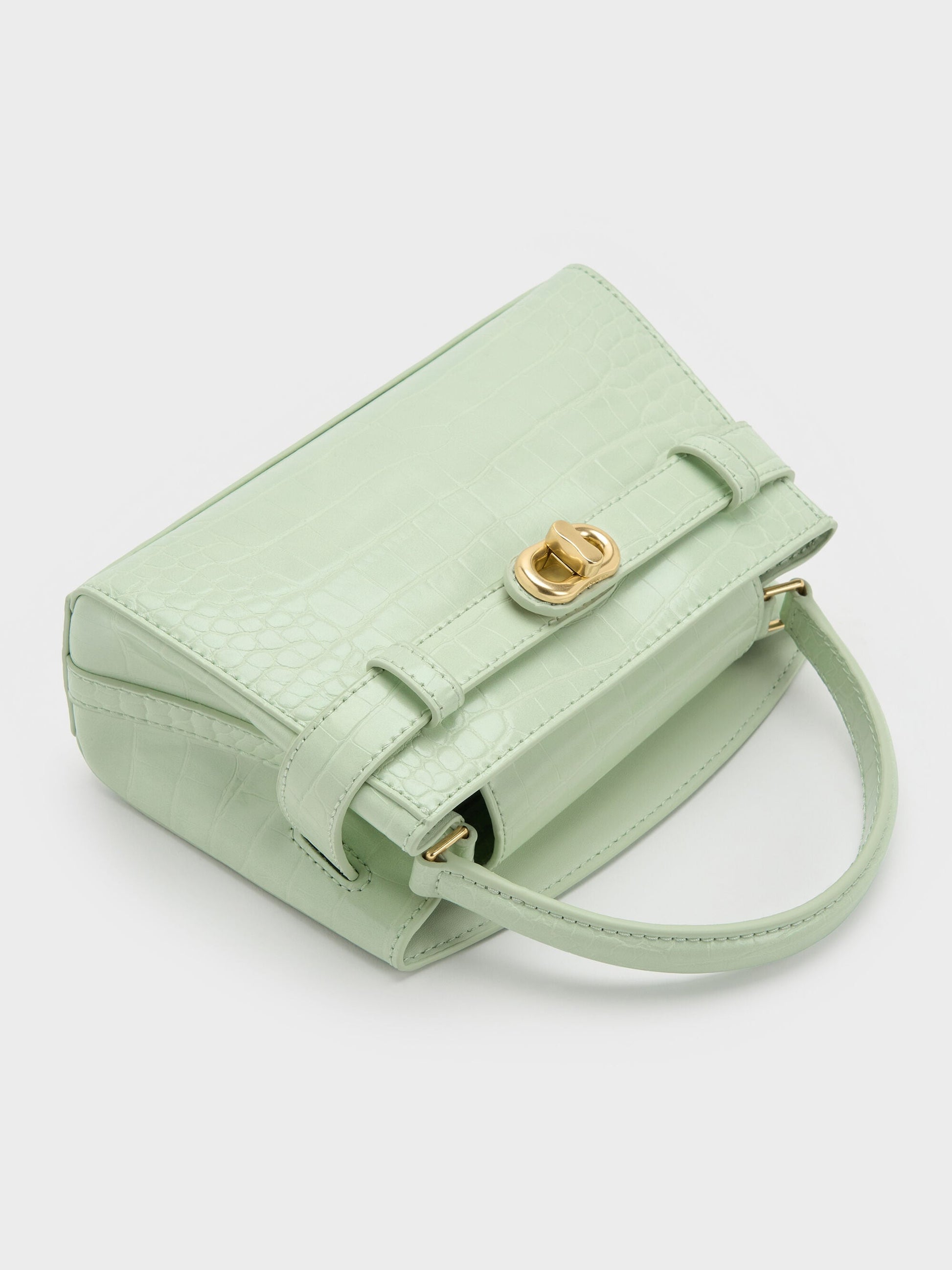 Aubrielle Croc-Effect Belted Top Handle Bag - Mint Green | CHARLES & KEITH