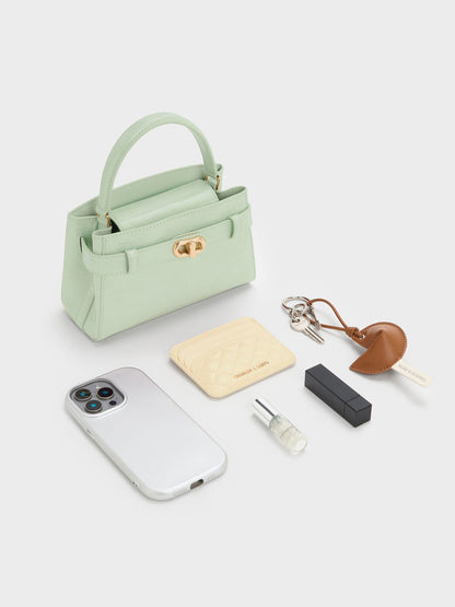 Aubrielle Croc-Effect Belted Top Handle Bag - Mint Green | CHARLES & KEITH