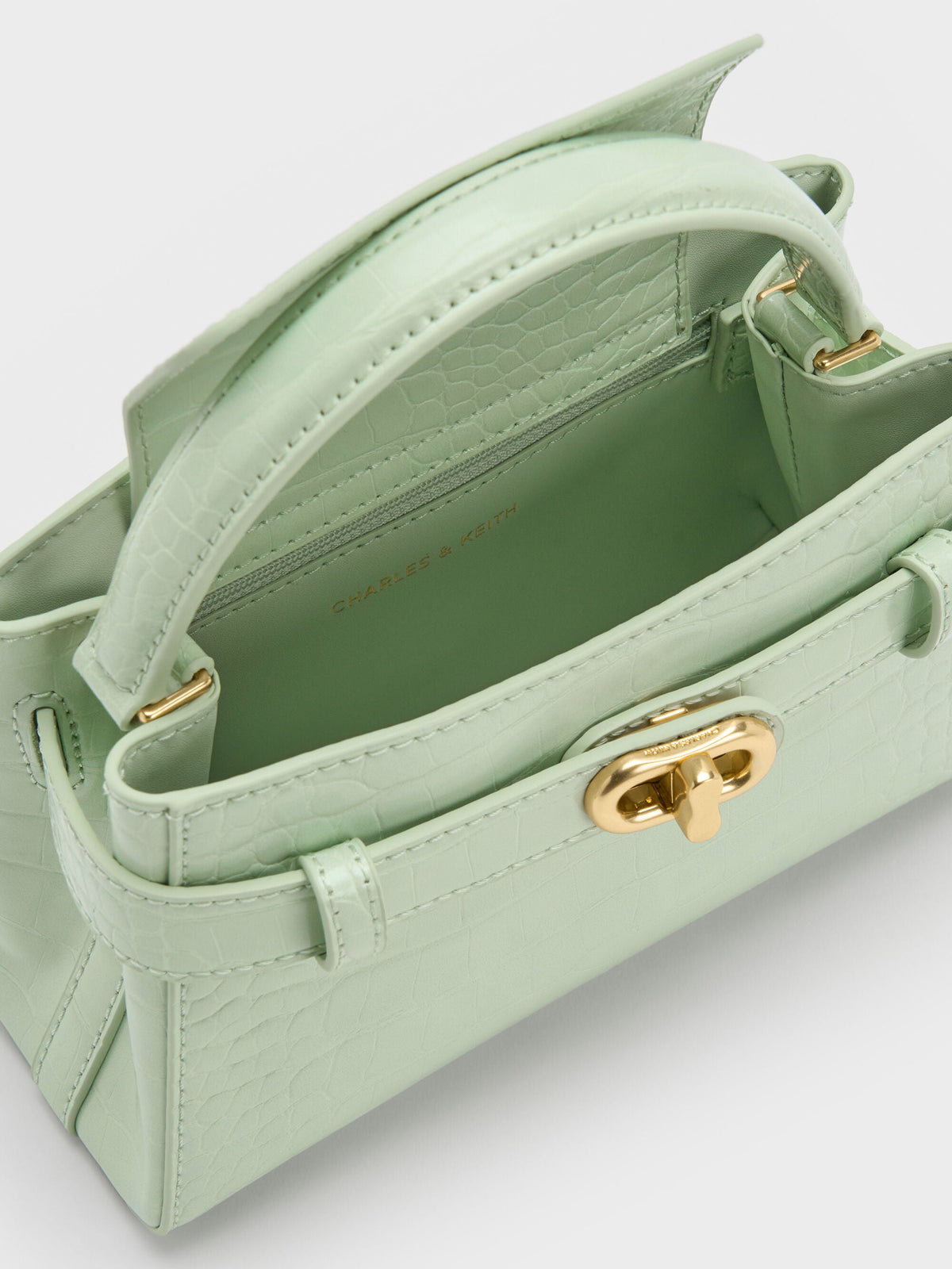 Aubrielle Croc-Effect Belted Top Handle Bag - Mint Green | CHARLES & KEITH