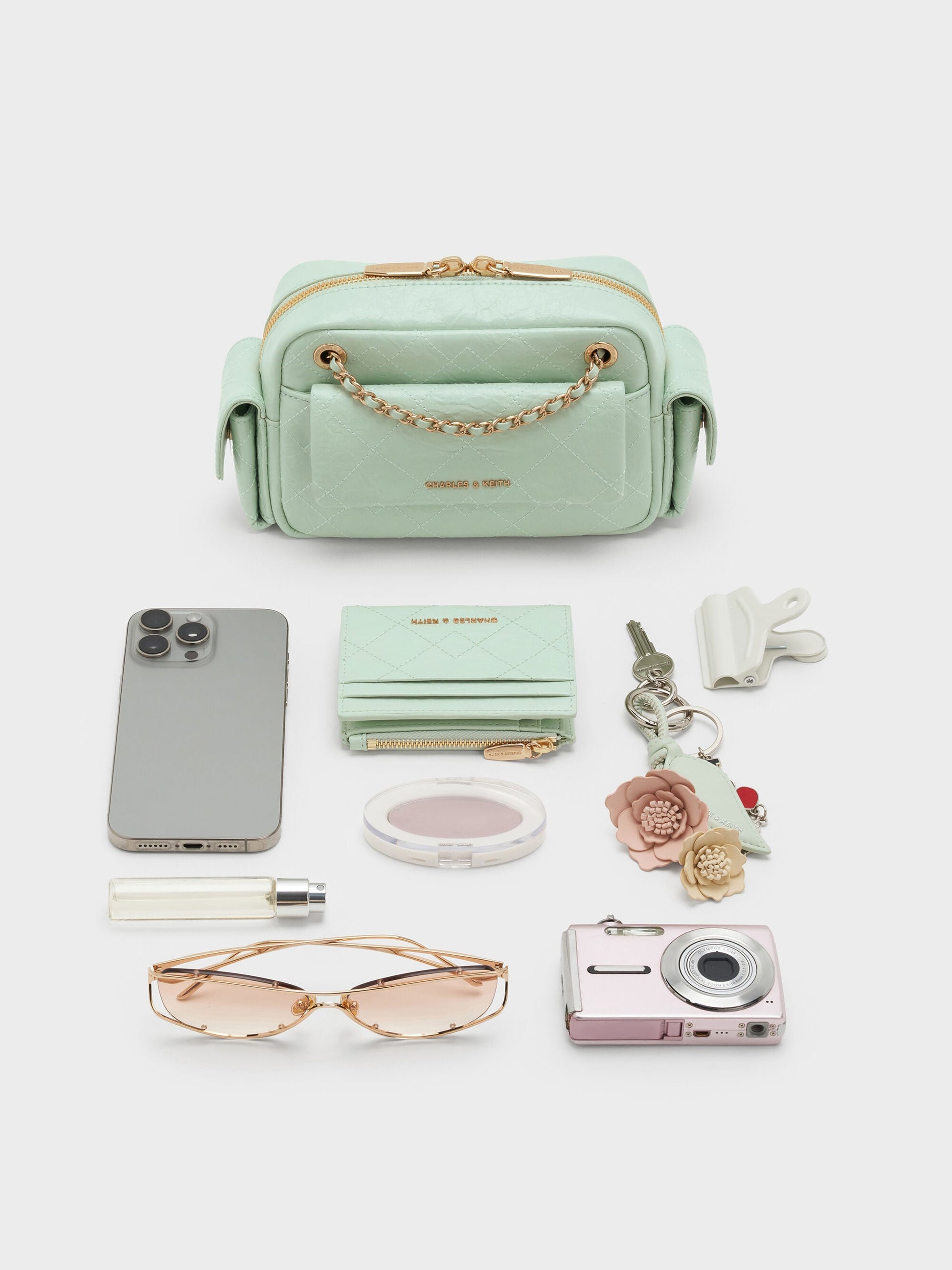 Duo Quilted Crossbody Bag - Mint Green | CHARLES & KEITH
