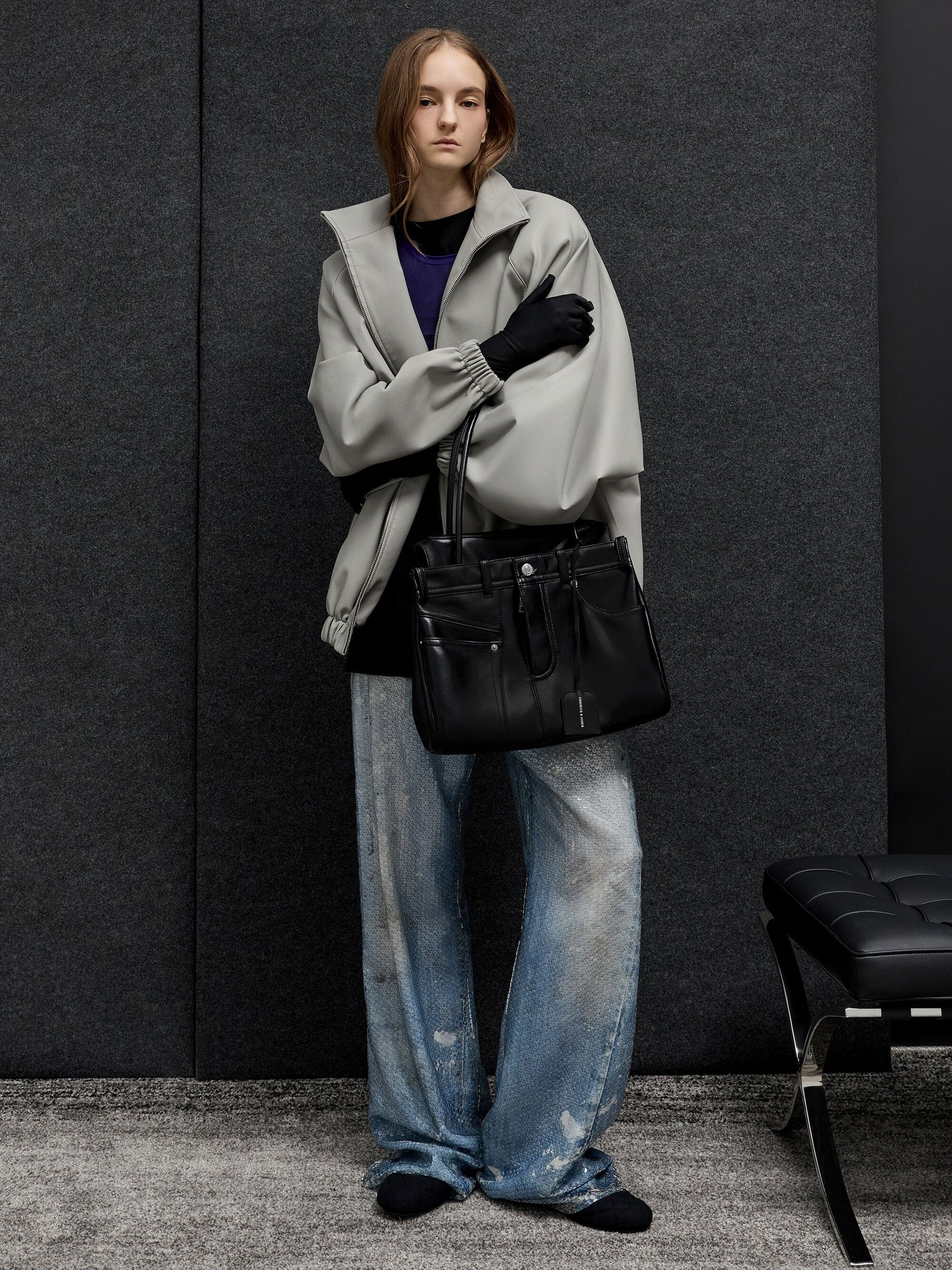 Arita Jeans Tote Bag - Noir | CHARLES & KEITH