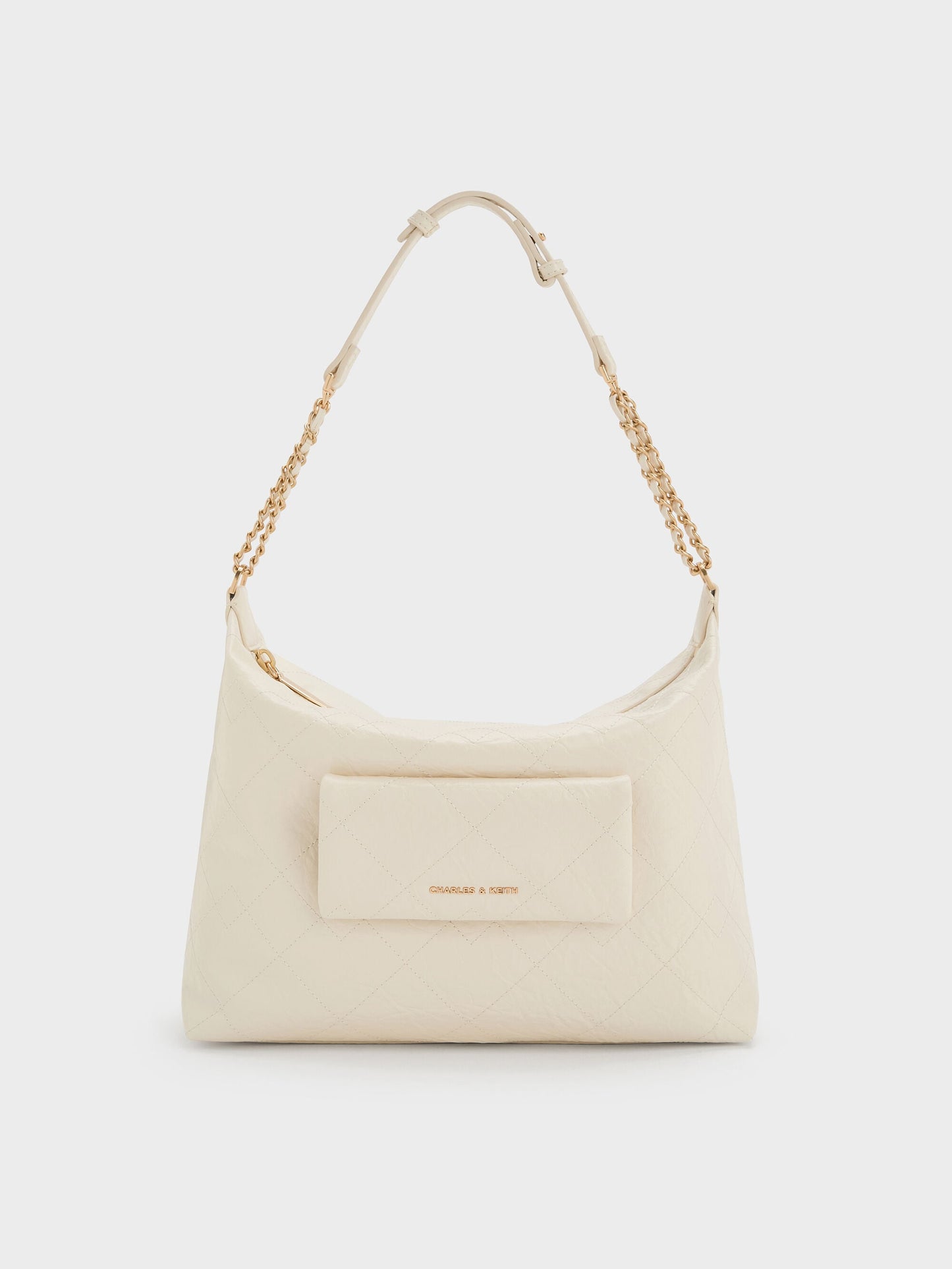 Duo Quilted Front-Pocket Hobo Bag - Cream | CHARLES & KEITH