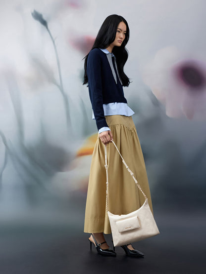 Duo Quilted Front-Pocket Hobo Bag - Cream | CHARLES & KEITH