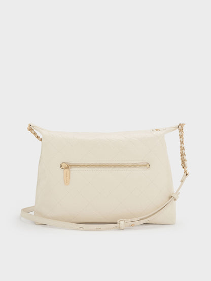 Duo Quilted Front-Pocket Hobo Bag - Cream | CHARLES & KEITH