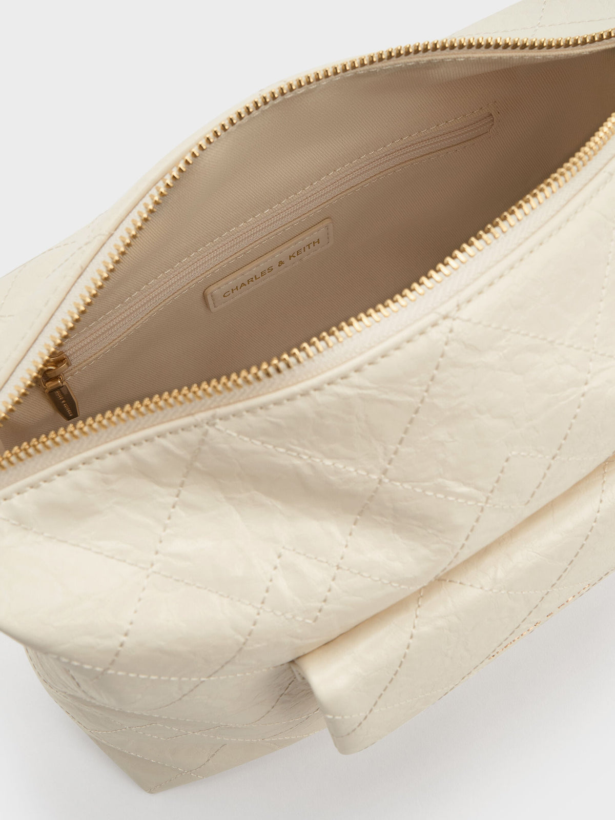 Duo Quilted Front-Pocket Hobo Bag - Cream | CHARLES & KEITH