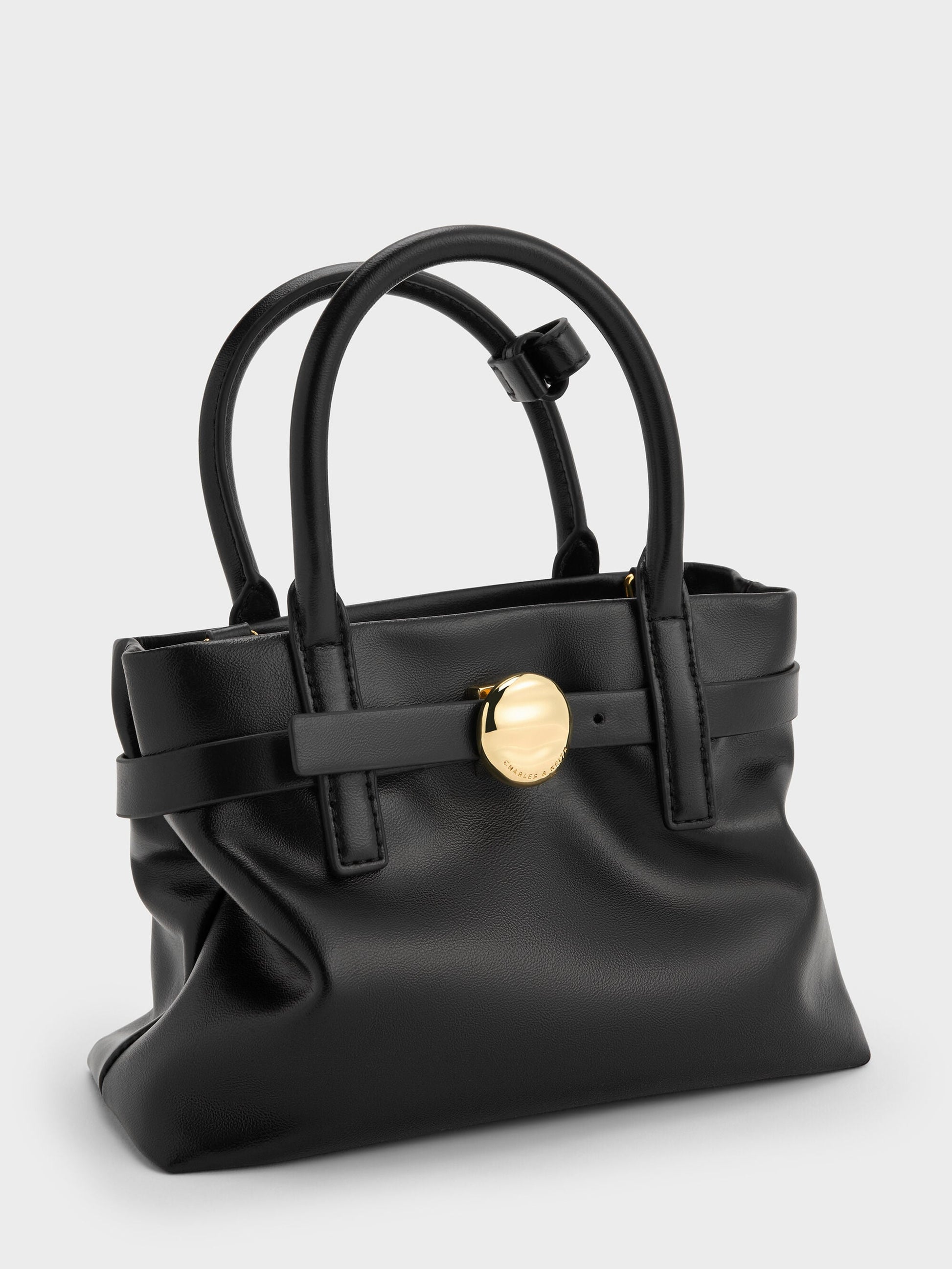 Mini Behn Belted Tote Bag - Black | CHARLES & KEITH