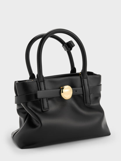 Mini Behn Belted Tote Bag - Black | CHARLES & KEITH