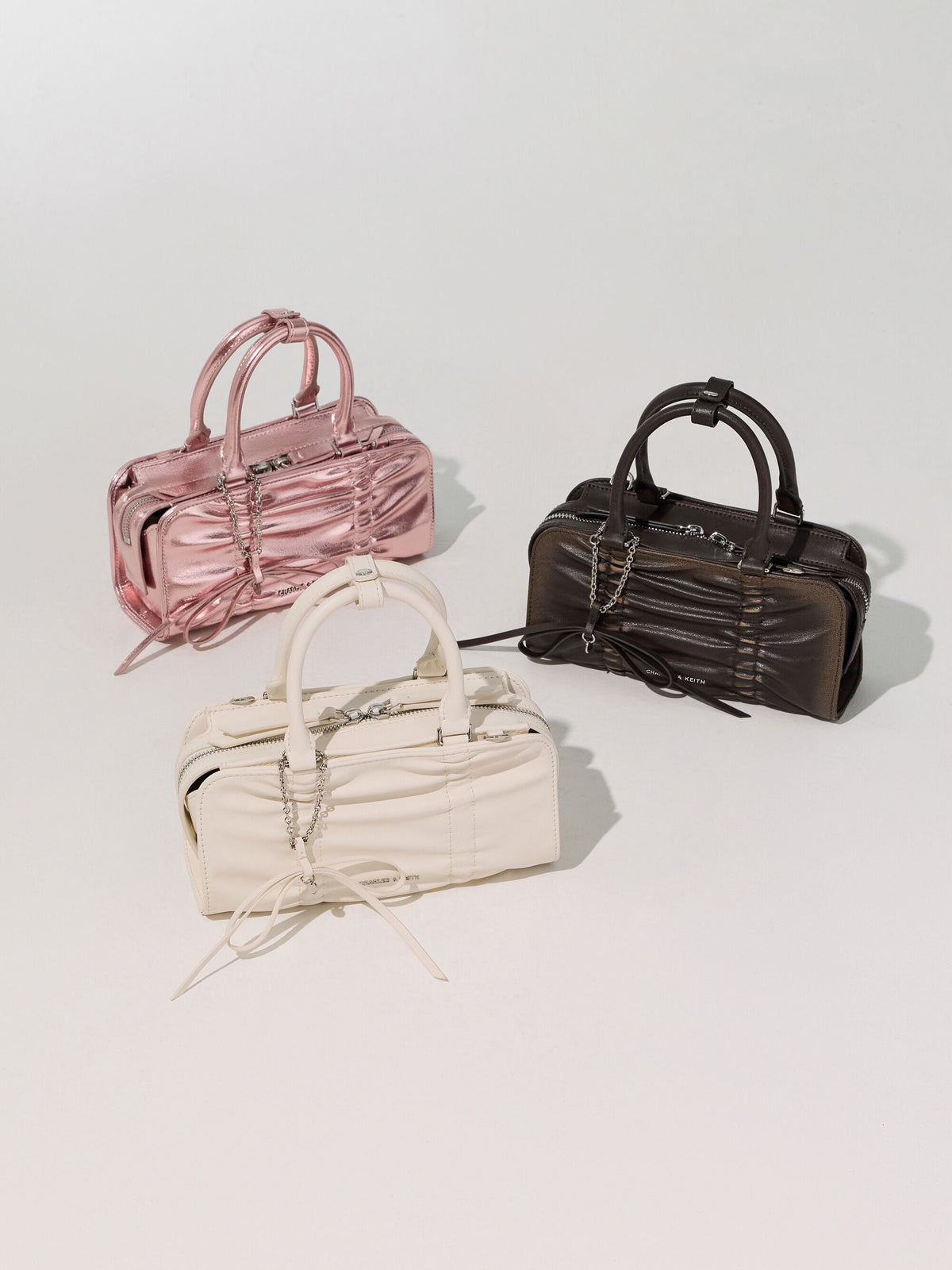 Kadee Ruched Bow-Charm Bowling Bag - Burnished Brown | CHARLES & KEITH