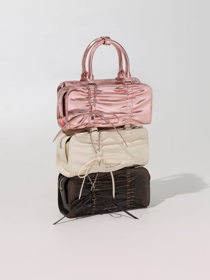 Kadee Ruched Bow-Charm Bowling Bag - Burnished Brown | CHARLES & KEITH