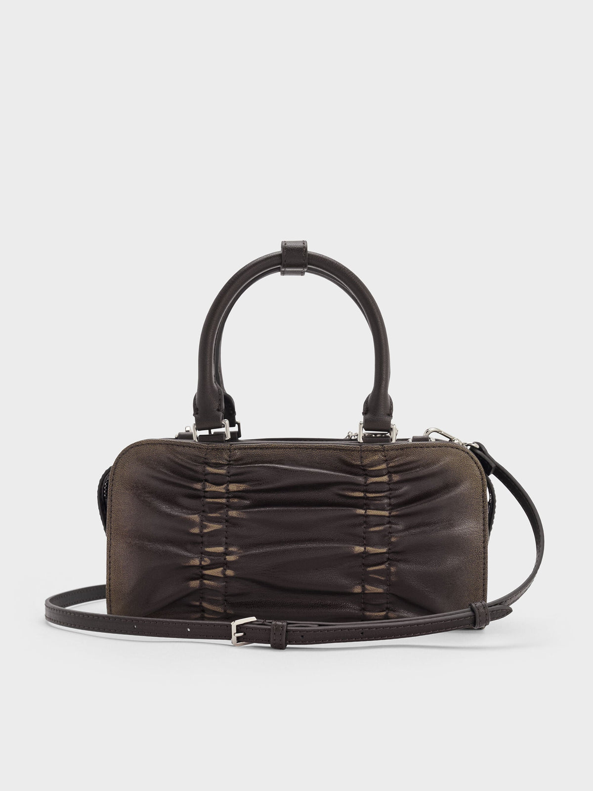 Kadee Ruched Bow-Charm Bowling Bag - Burnished Brown | CHARLES & KEITH