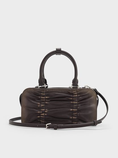 Kadee Ruched Bow-Charm Bowling Bag - Burnished Brown | CHARLES & KEITH