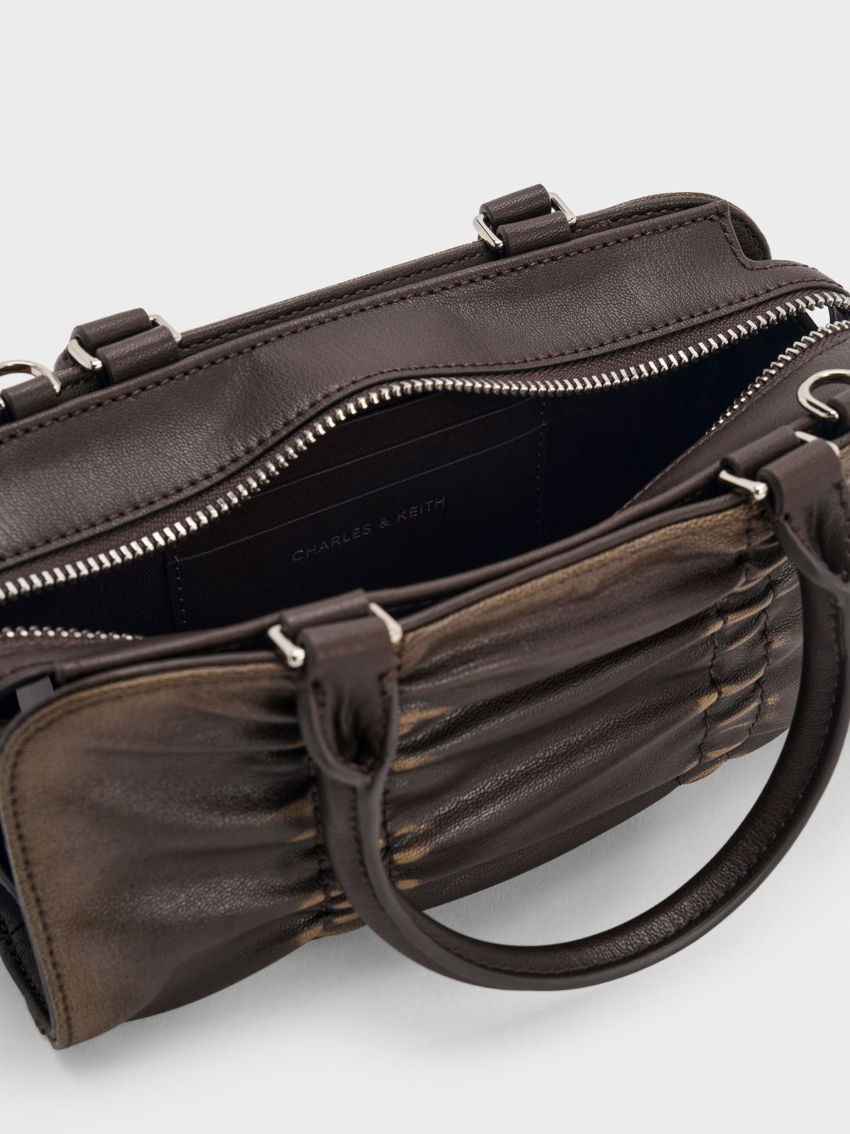 Kadee Ruched Bow-Charm Bowling Bag - Burnished Brown | CHARLES & KEITH
