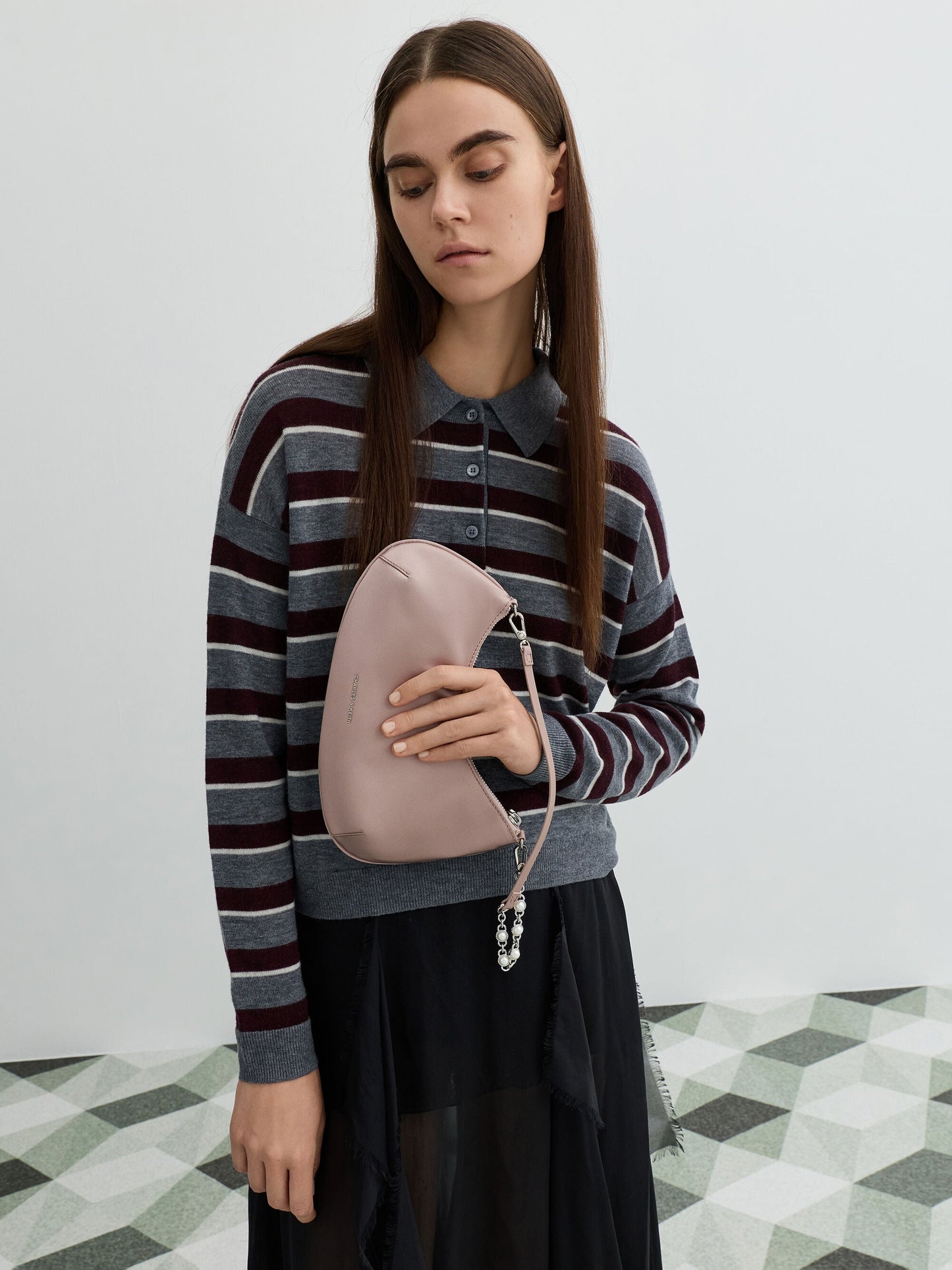 Dion Satin Chain-Handle Asymmetric Shoulder Bag - Blushed Mauve | CHARLES & KEITH