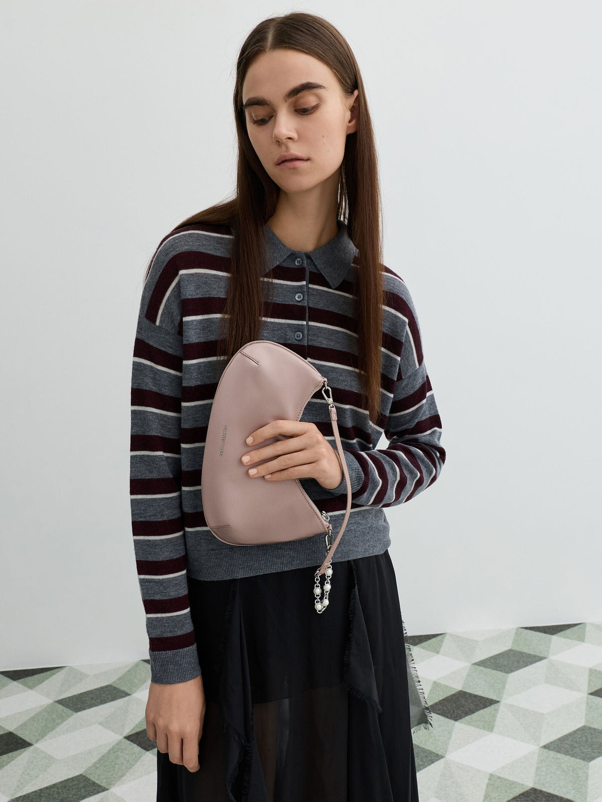Dion Satin Chain-Handle Asymmetric Shoulder Bag - Blushed Mauve | CHARLES & KEITH