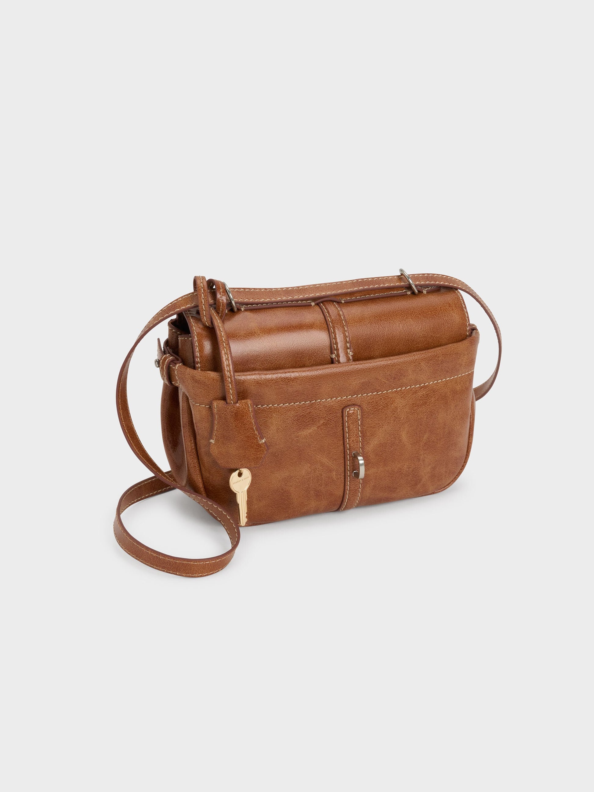 Delfina Chain Crossbody Bag - Distressed Tan | CHARLES & KEITH
