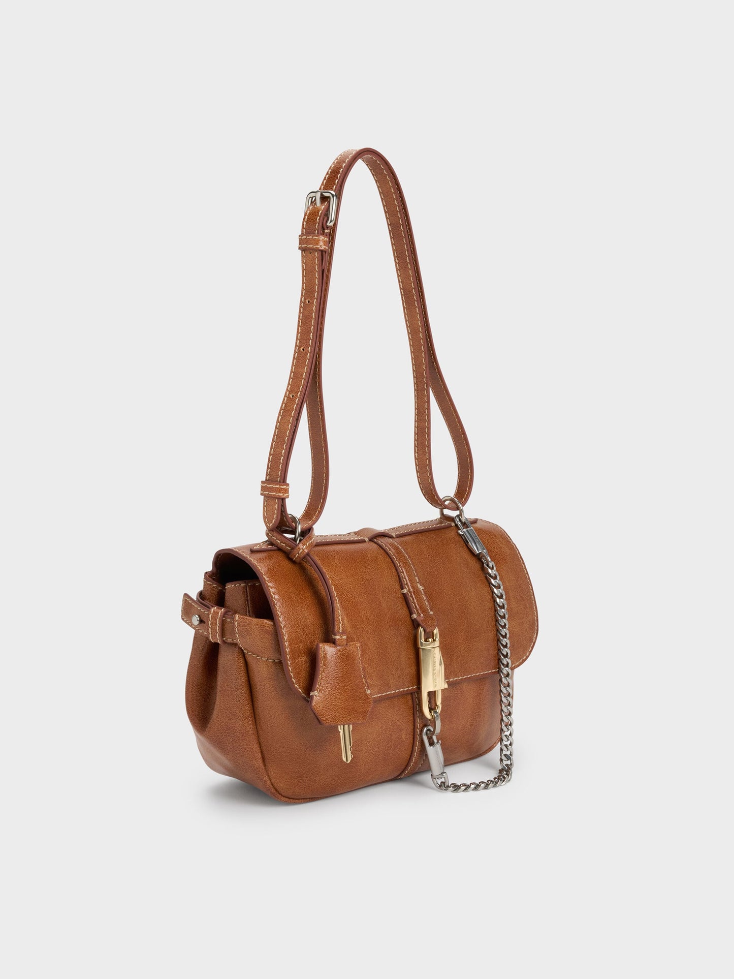 Delfina Chain Crossbody Bag - Distressed Tan | CHARLES & KEITH