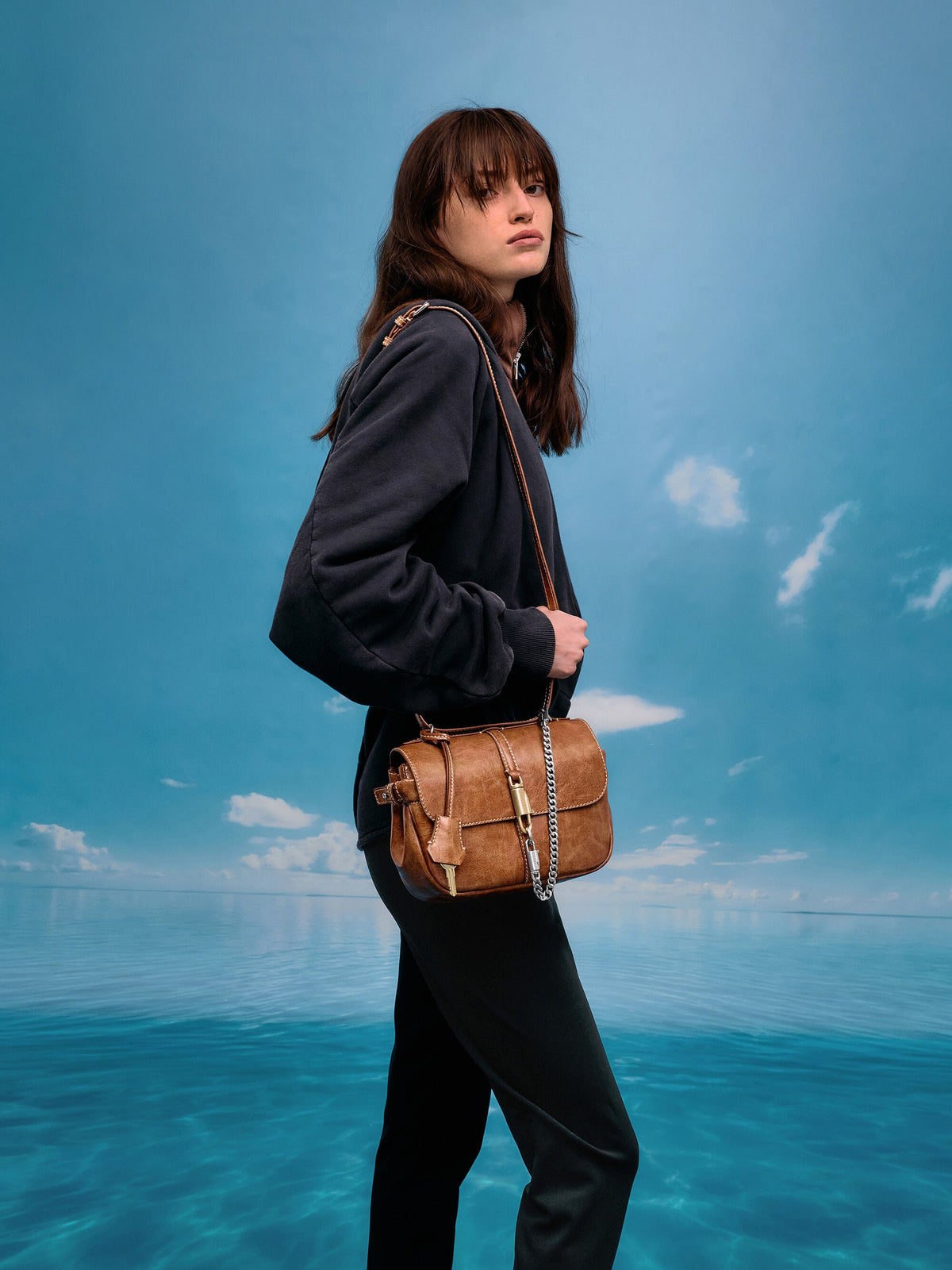 Delfina Chain Crossbody Bag - Distressed Tan | CHARLES & KEITH