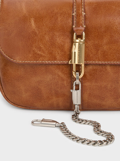 Delfina Chain Crossbody Bag - Distressed Tan | CHARLES & KEITH