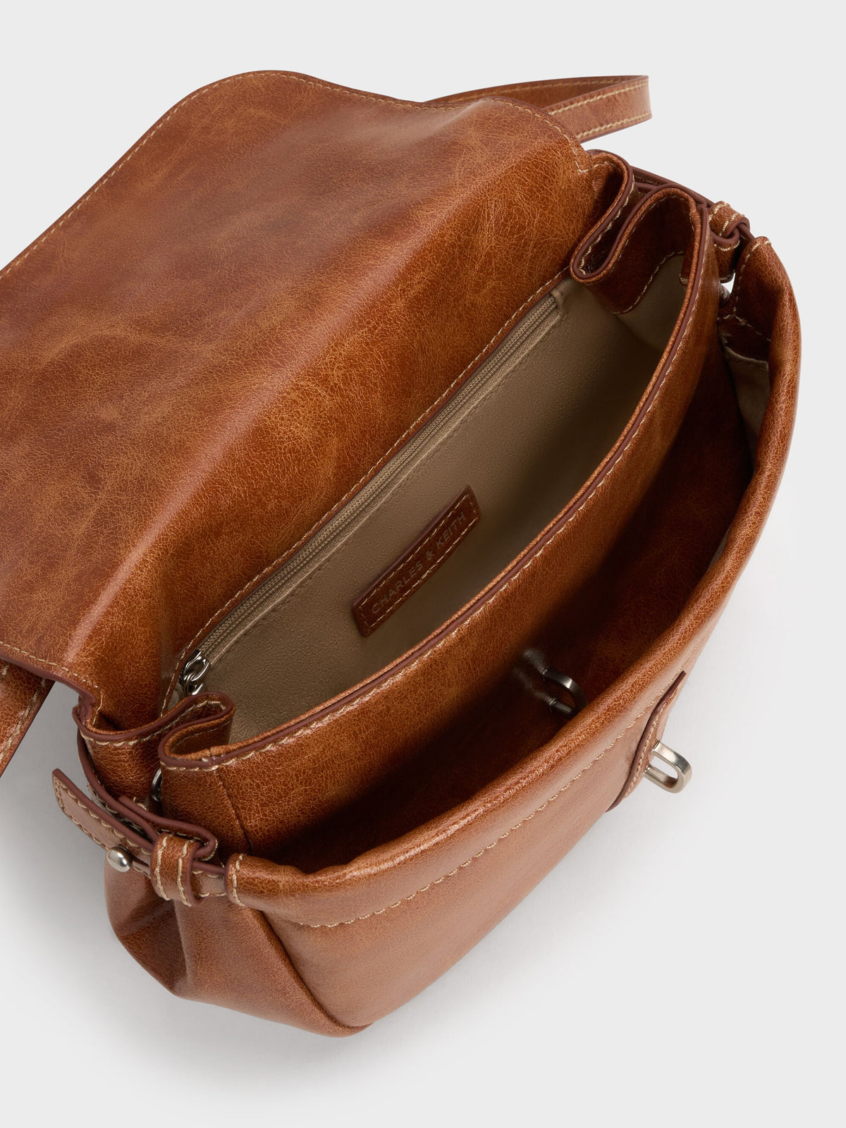 Delfina Chain Crossbody Bag - Distressed Tan | CHARLES & KEITH
