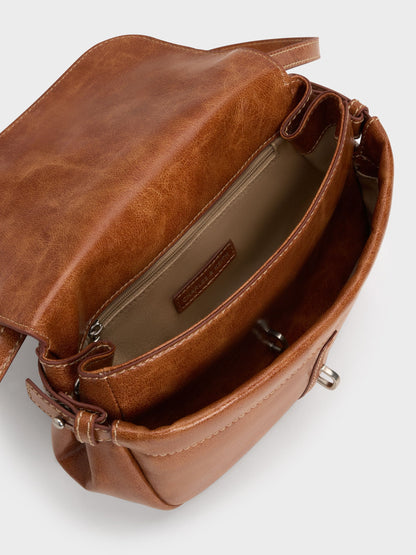 Delfina Chain Crossbody Bag - Distressed Tan | CHARLES & KEITH