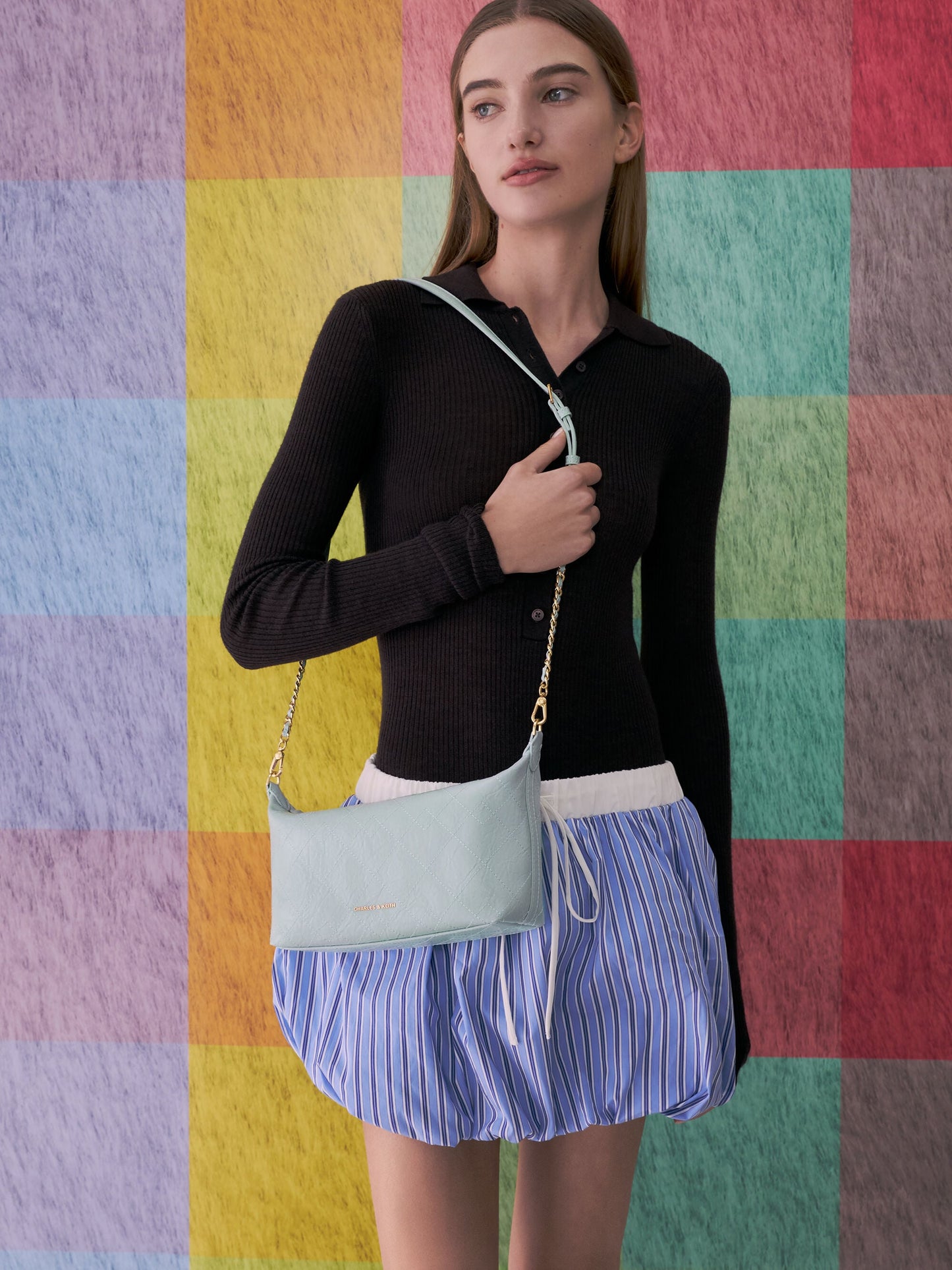 Duo Quilted Shoulder Bag - Sea Salt Blue | CHARLES & KEITH