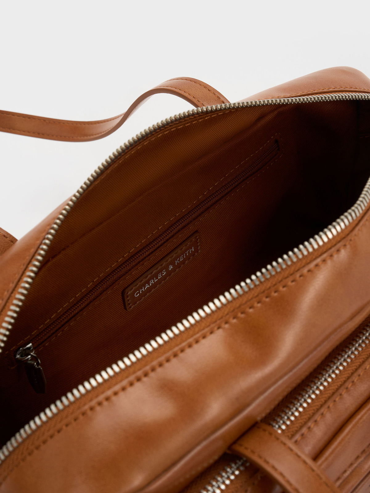 Atwood Chain Elongated Shoulder Bag - Distressed Tan | CHARLES & KEITH