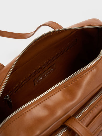 Atwood Chain Elongated Shoulder Bag - Distressed Tan | CHARLES & KEITH