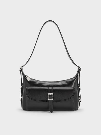 Bryna Belted Shoulder Bag - Noir | CHARLES & KEITH