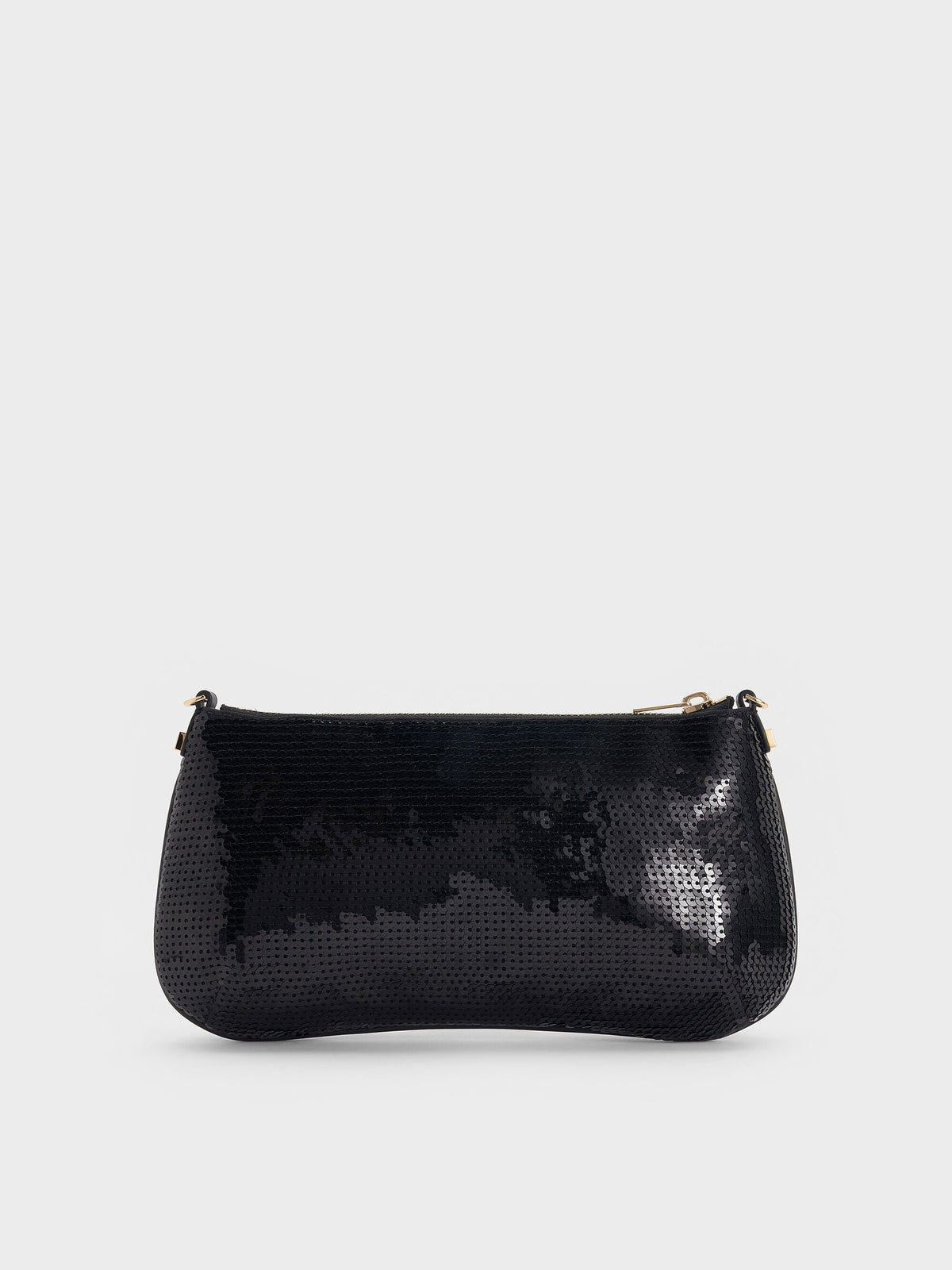 Sequin Mesh & Leather Shoulder Bag - Black | CHARLES & KEITH