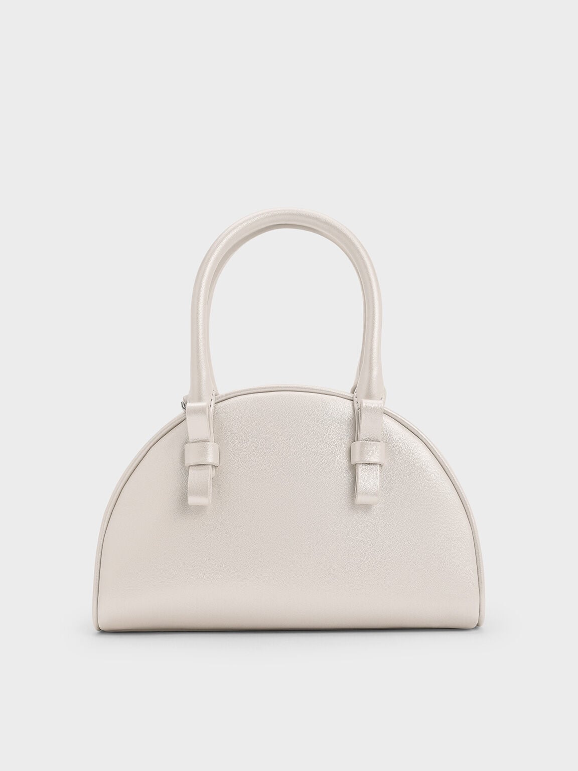 Leather Half-Moon Bowling Bag - White | CHARLES & KEITH