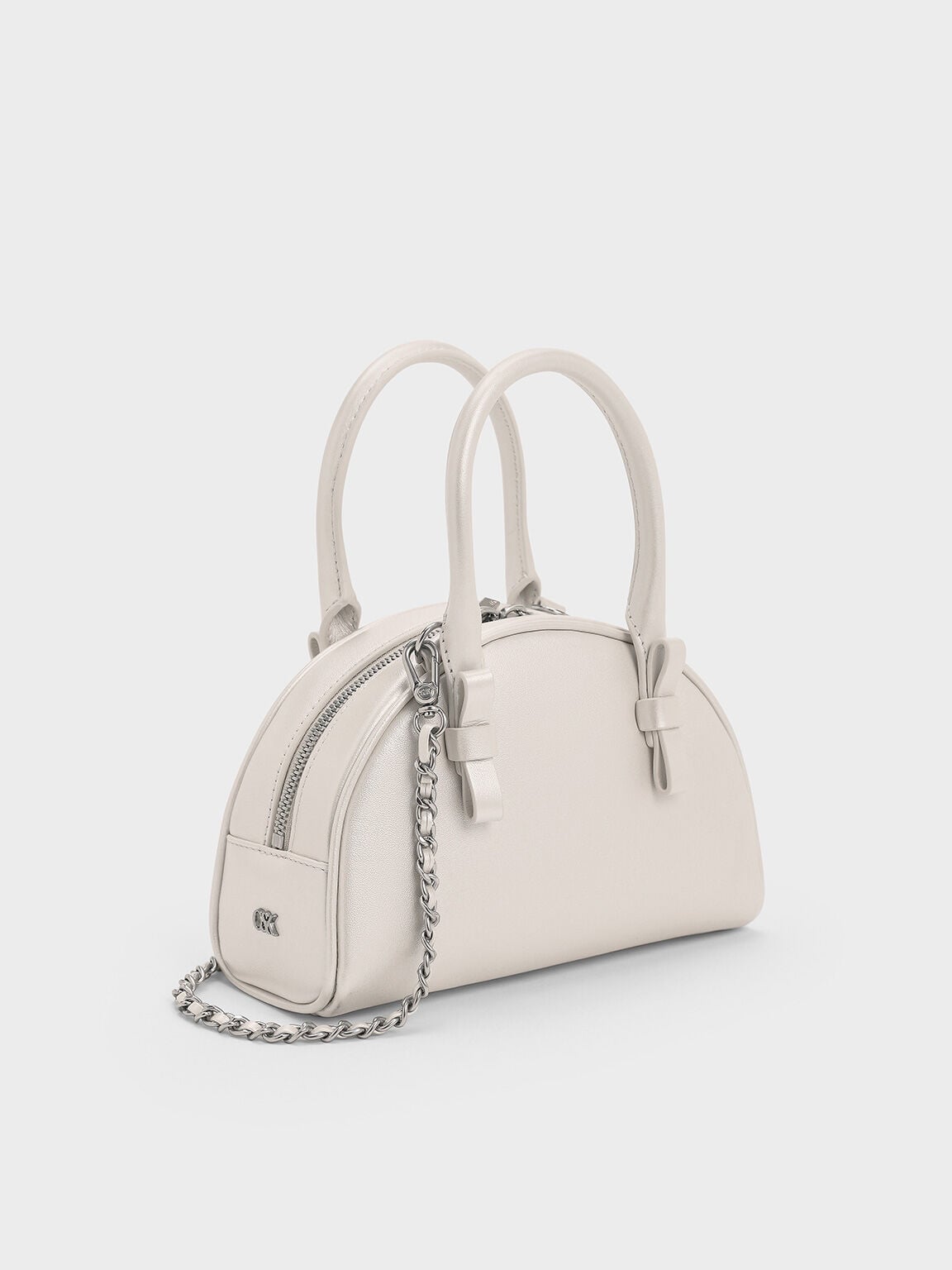 Leather Half-Moon Bowling Bag - White | CHARLES & KEITH