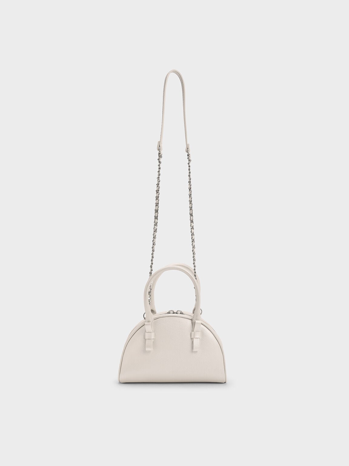 Leather Half-Moon Bowling Bag - White | CHARLES & KEITH