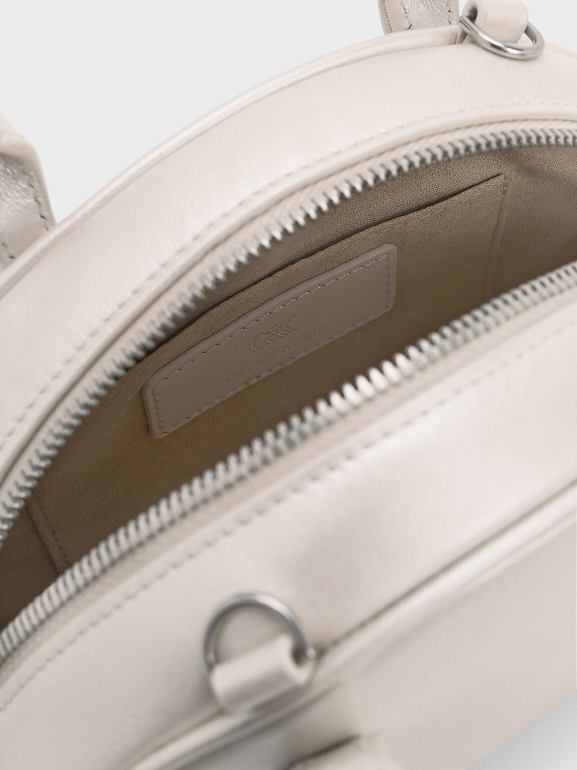 Leather Half-Moon Bowling Bag - White | CHARLES & KEITH