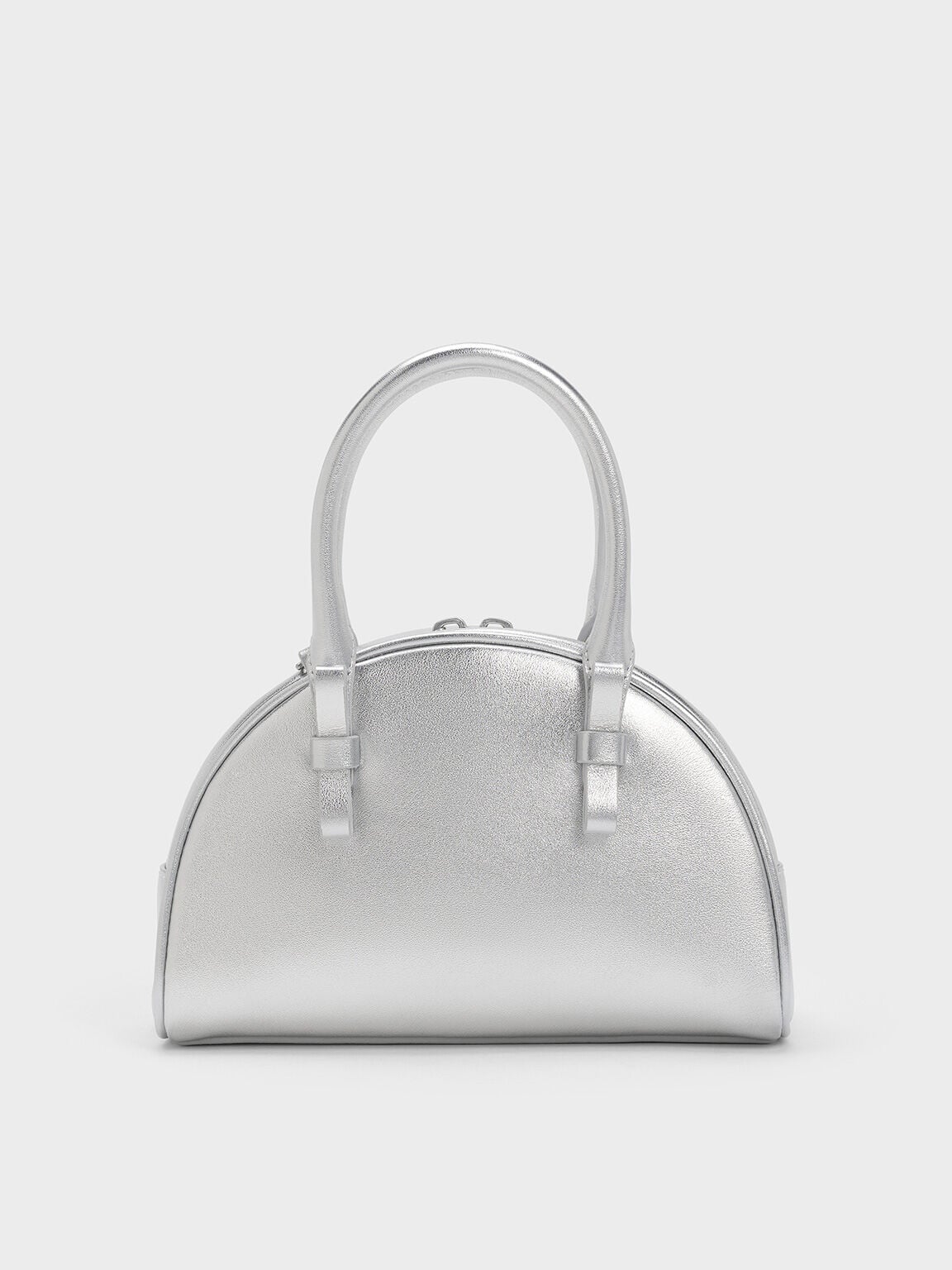 Leather Half-Moon Bowling Bag - Silver | CHARLES & KEITH