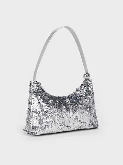 Jesmyn Sequinned Two-Way Bag - Silver | CHARLES & KEITH