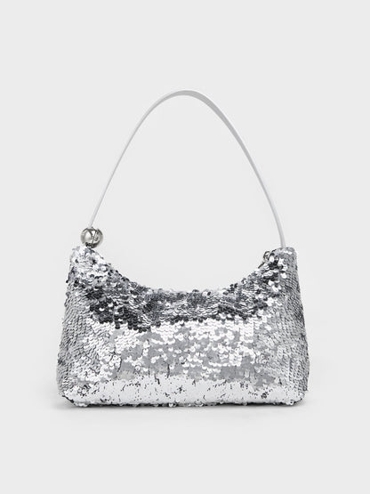 Jesmyn Sequinned Two-Way Bag - Silver | CHARLES & KEITH