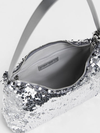 Jesmyn Sequinned Two-Way Bag - Silver | CHARLES & KEITH
