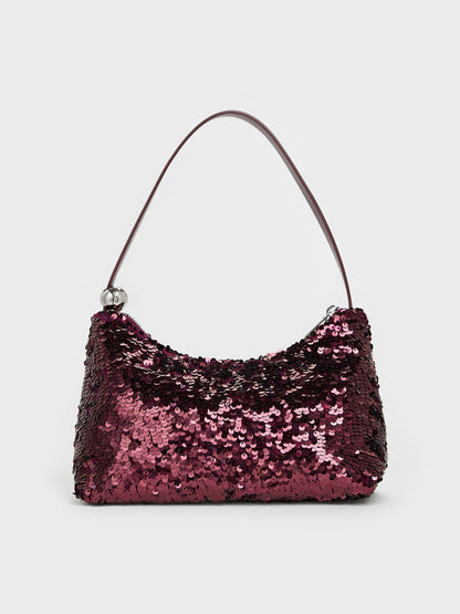 Jesmyn Sequinned Two-Way Bag - Burgundy | CHARLES & KEITH