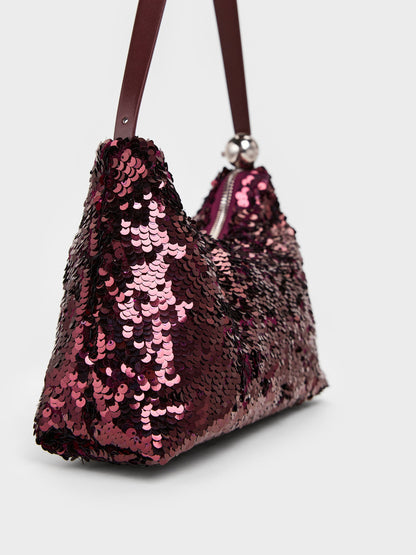 Jesmyn Sequinned Two-Way Bag - Burgundy | CHARLES & KEITH