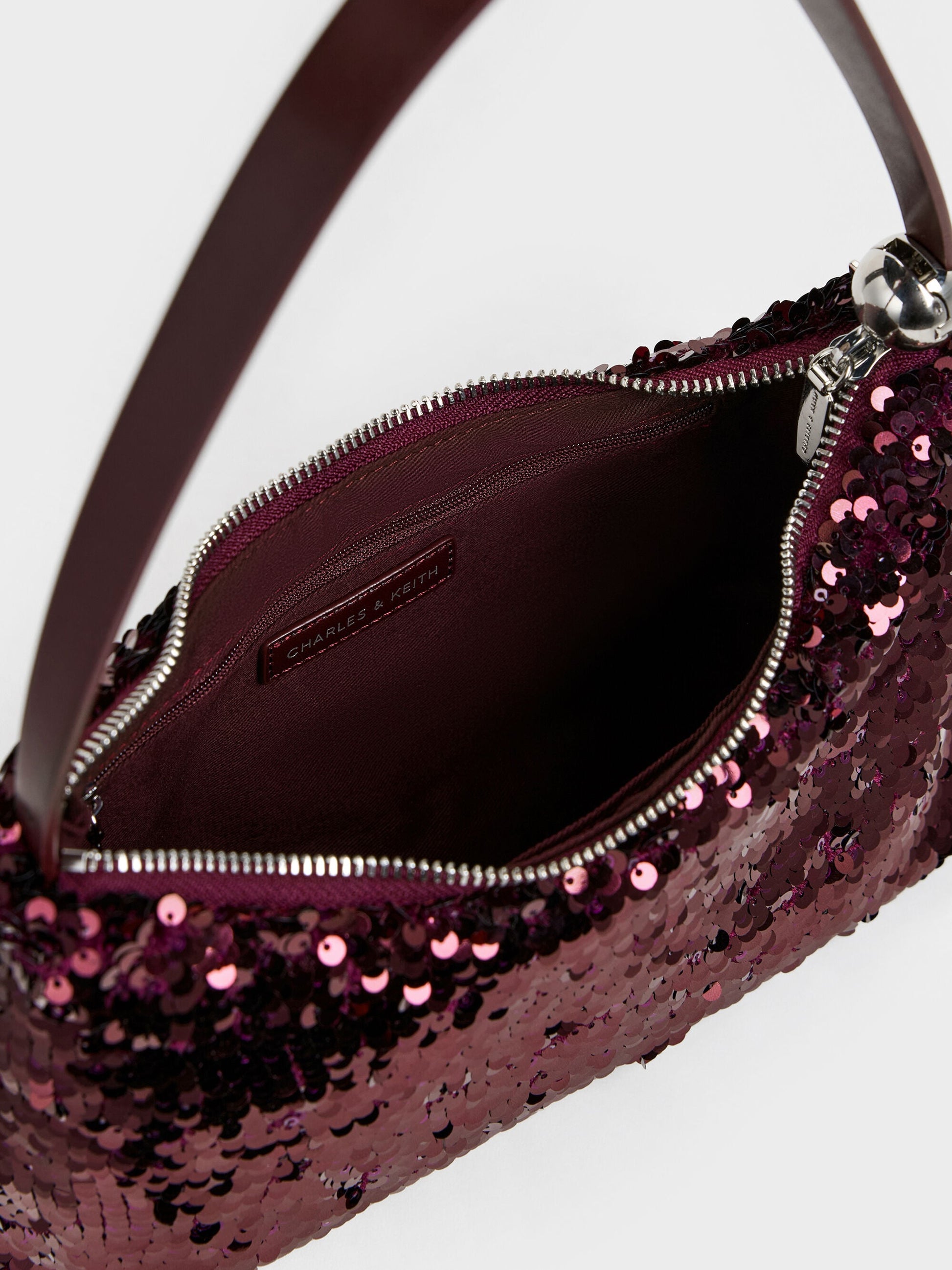 Jesmyn Sequinned Two-Way Bag - Burgundy | CHARLES & KEITH