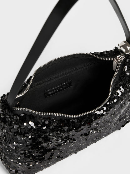 Jesmyn Sequinned Two-Way Bag - Noir | CHARLES & KEITH