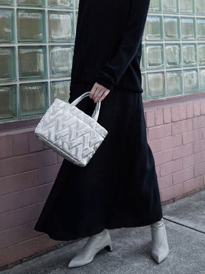 Nylon Chevron Boxy Tote Bag - Silver | CHARLES & KEITH