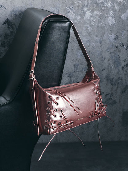 Xylia Metallic Grommet Lace-Up Shoulder Bag - Aura Pink | CHARLES & KEITH