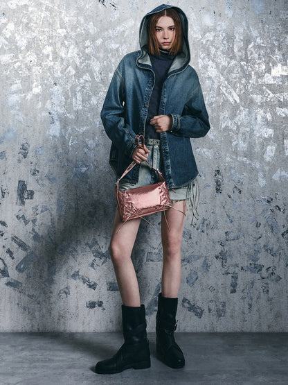 Xylia Metallic Grommet Lace-Up Shoulder Bag - Aura Pink | CHARLES & KEITH