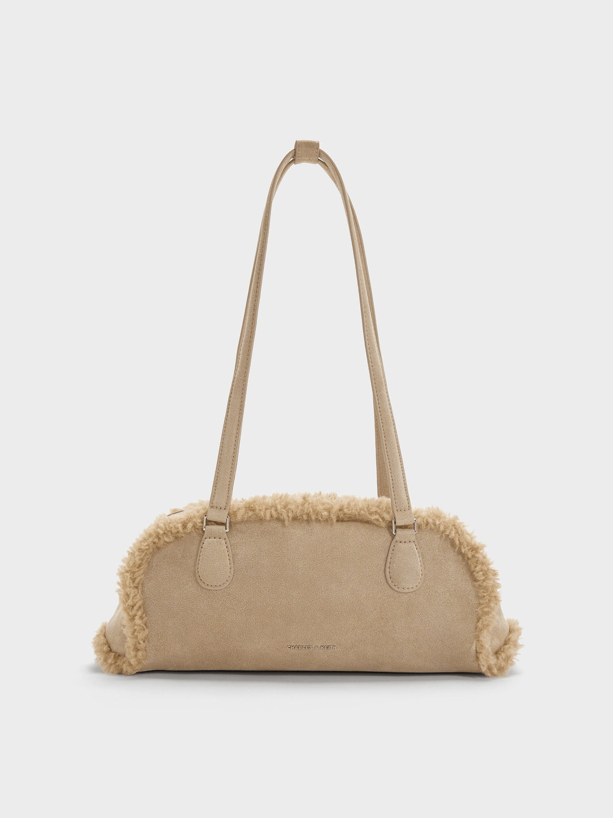 Nelly Faux Shearling Elongated Shoulder Bag - Nutmeg Beige | CHARLES & KEITH