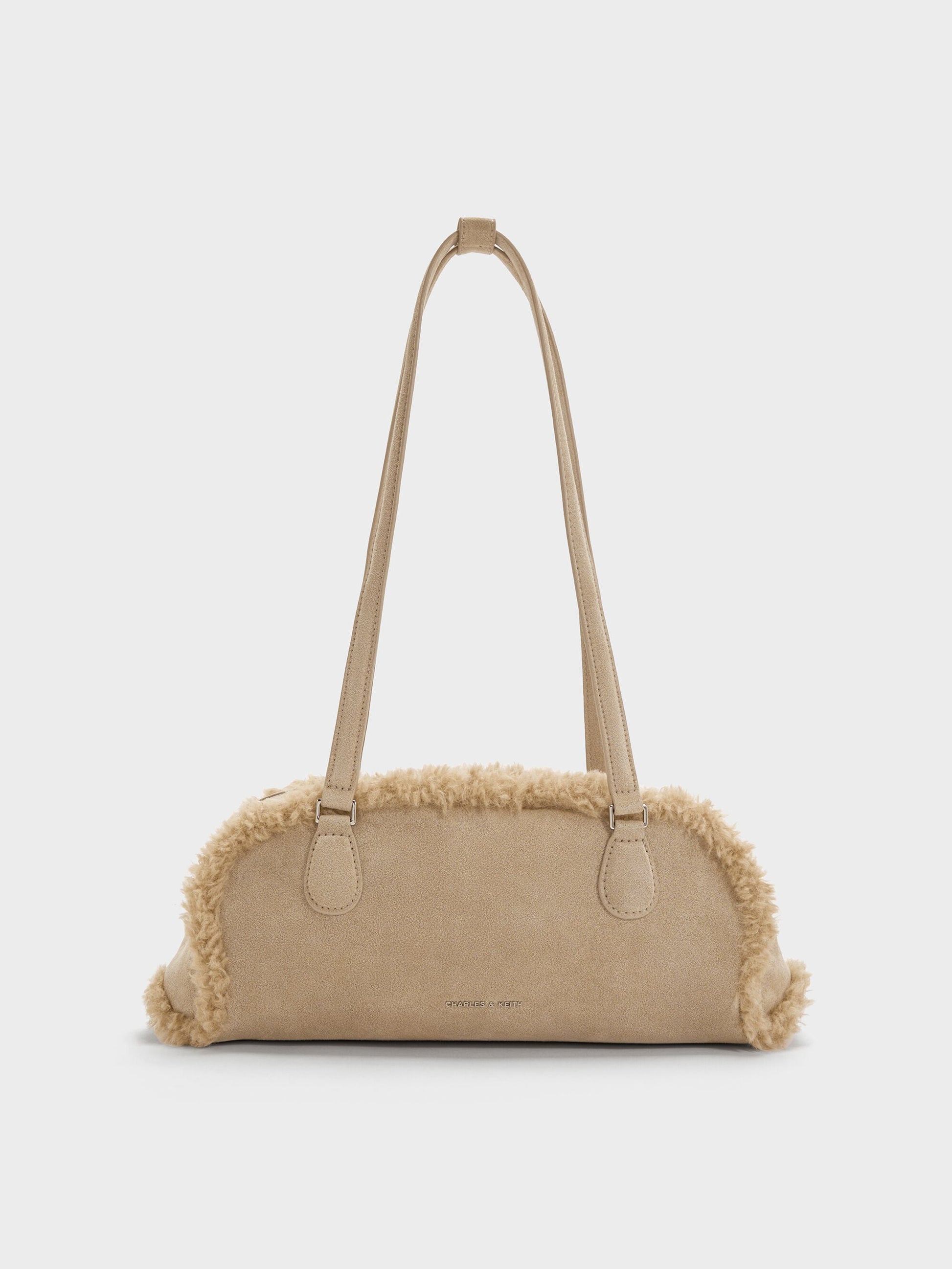 Nelly Faux Shearling Elongated Shoulder Bag - Nutmeg Beige | CHARLES & KEITH