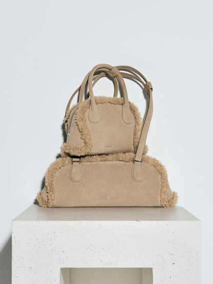 Nelly Faux Shearling Elongated Shoulder Bag - Nutmeg Beige | CHARLES & KEITH