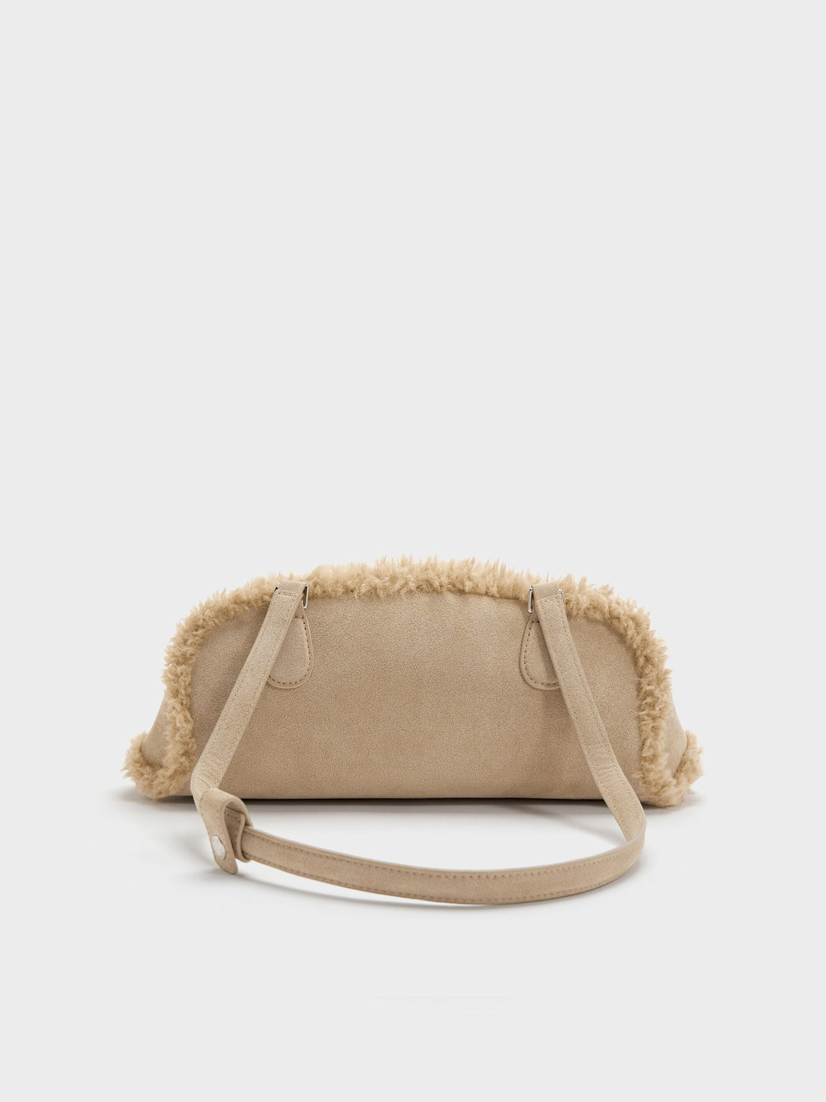 Nelly Faux Shearling Elongated Shoulder Bag - Nutmeg Beige | CHARLES & KEITH