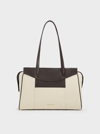 Roan Canvas Tote Bag - Espresso Brown | CHARLES & KEITH